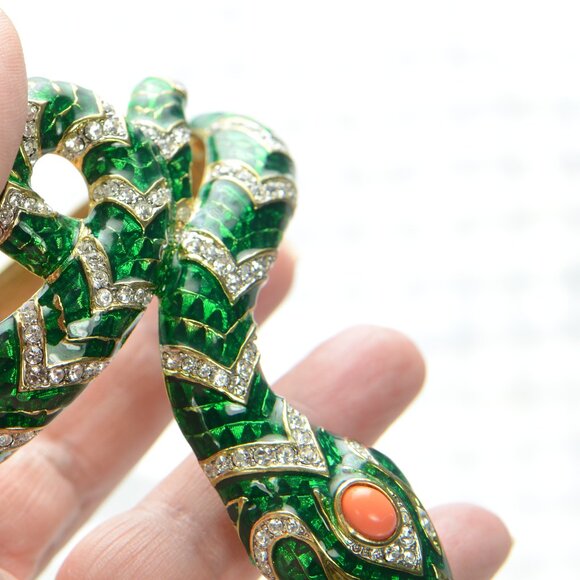 Vintage Kenneth Jay Lane KJL Enamel & Crystal Snake Bracelet - Picture 7 of 9